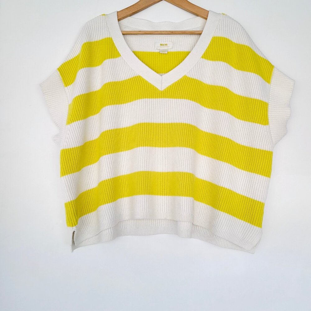 Anthropologie Maeve Oversized Striped V-Neck Sweater Vest in Chartreuse Size M - Picture 4 of 13